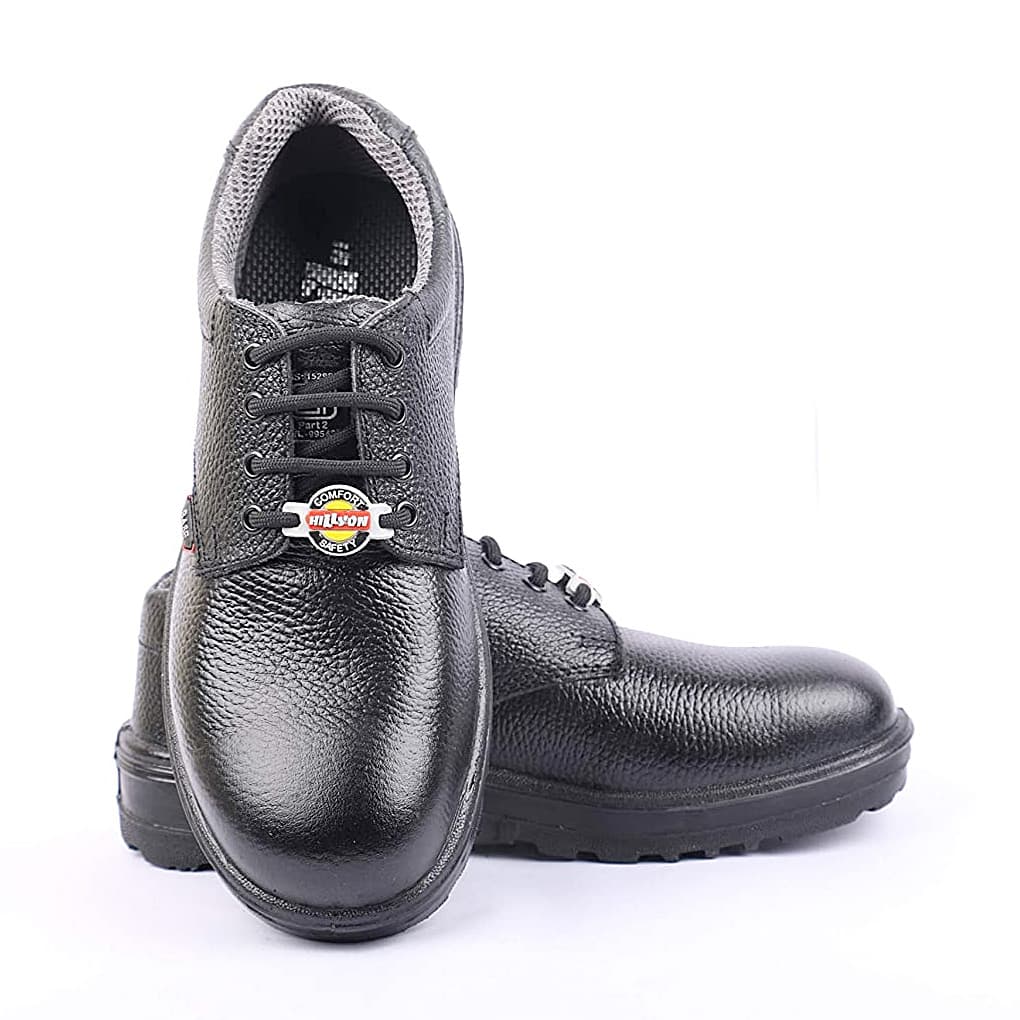 Hillson ISI Marked Single Density Black Split Leather Base Safety Shoes - Steel Toe (Black)