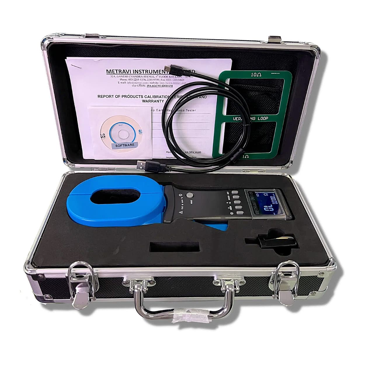 Metravi 4 Digits / 0.01Ohm - 1500Ohm Resistance Range Clamp On Ground Resistance Tester With Long Elliptical Jaw, CET-09