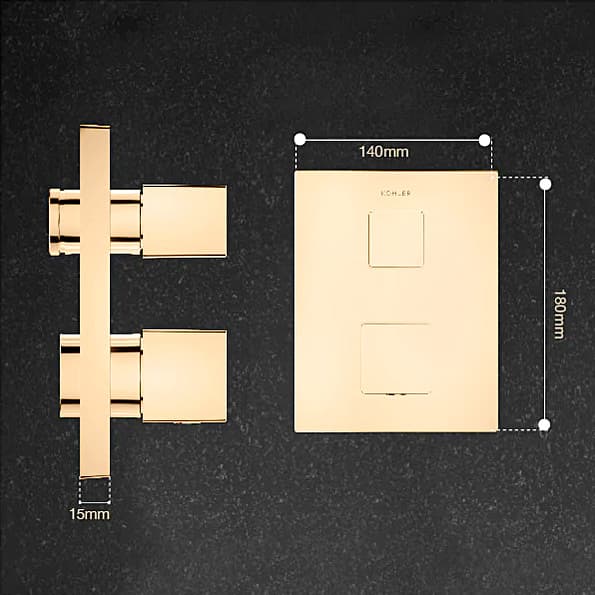 Kohler Autosense 235+ Geometric Thermostatic Recessed Bath & Shower Square Trim In French Gold Finish, K-20742IN-9FP-AF