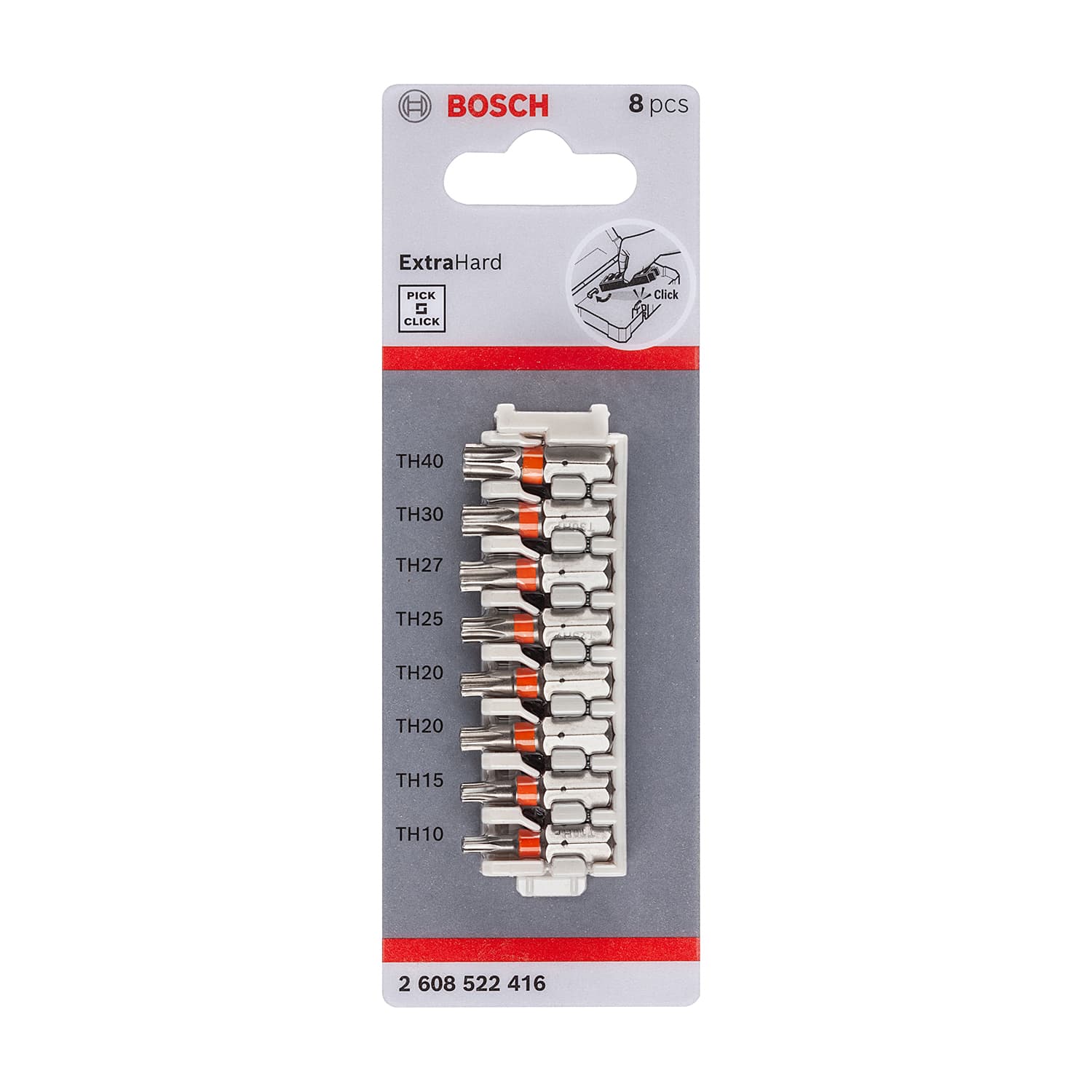 Bosch 8 Pcs Pick & Click Extra Hard Tamper-Resistant Torx Screwdriver Bit Set, 2 608 522 416