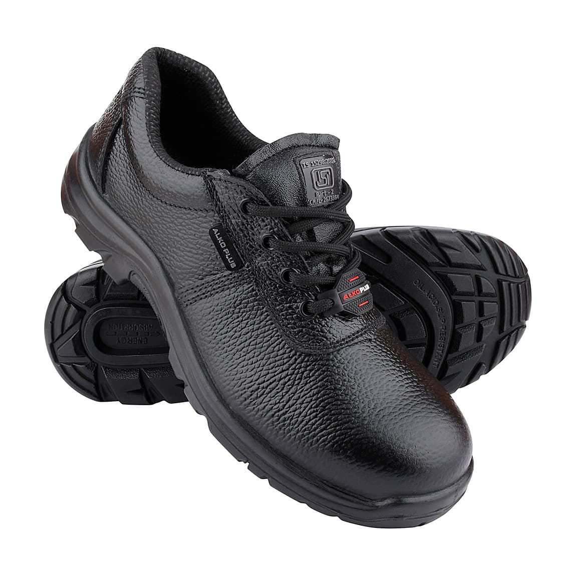Alko Plus Low Ankle Buff Leather Safety Shoe with PU Single Density Sole - Steel Toe (Black), APS 1100