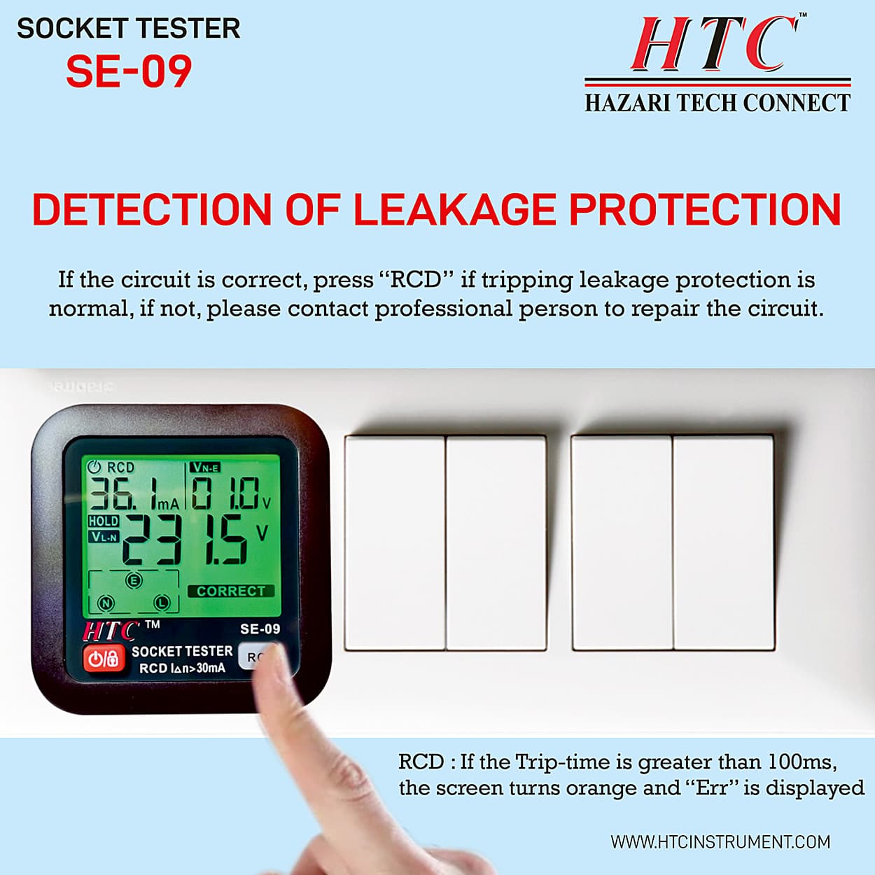 HTC AC 30 - 260V / 45 - 65Hz Socket Tester, SE-09