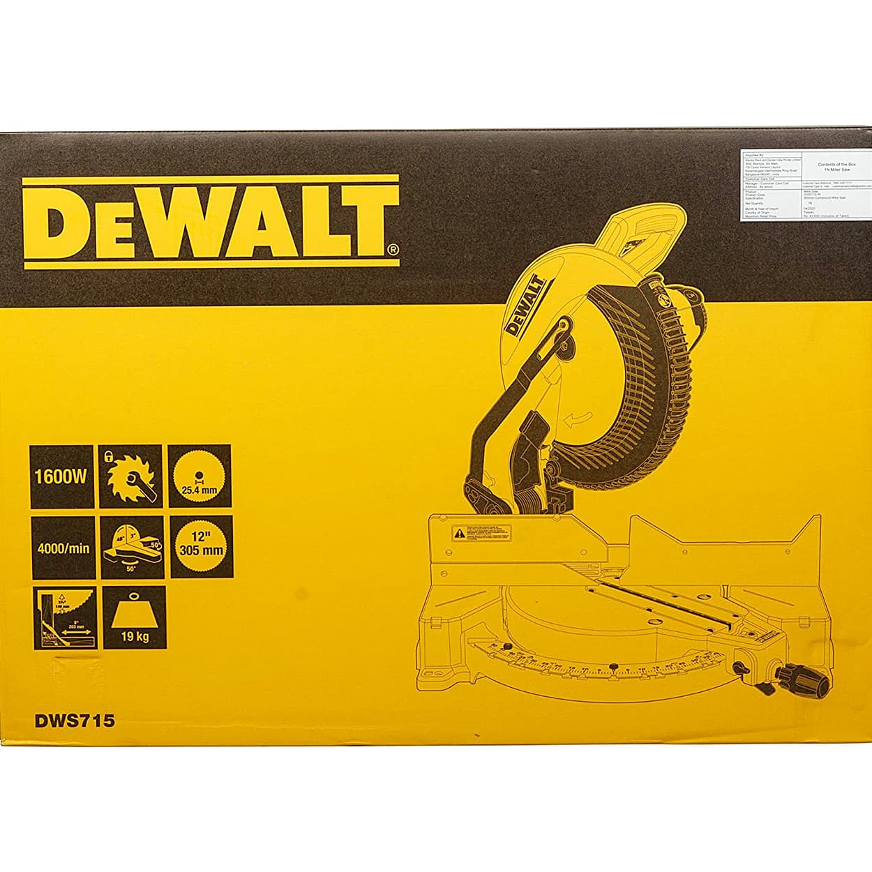 Dewalt 1600W / 305mm Single Bevel Mitre Saw & 60T TCT Blade, DWS715-IN