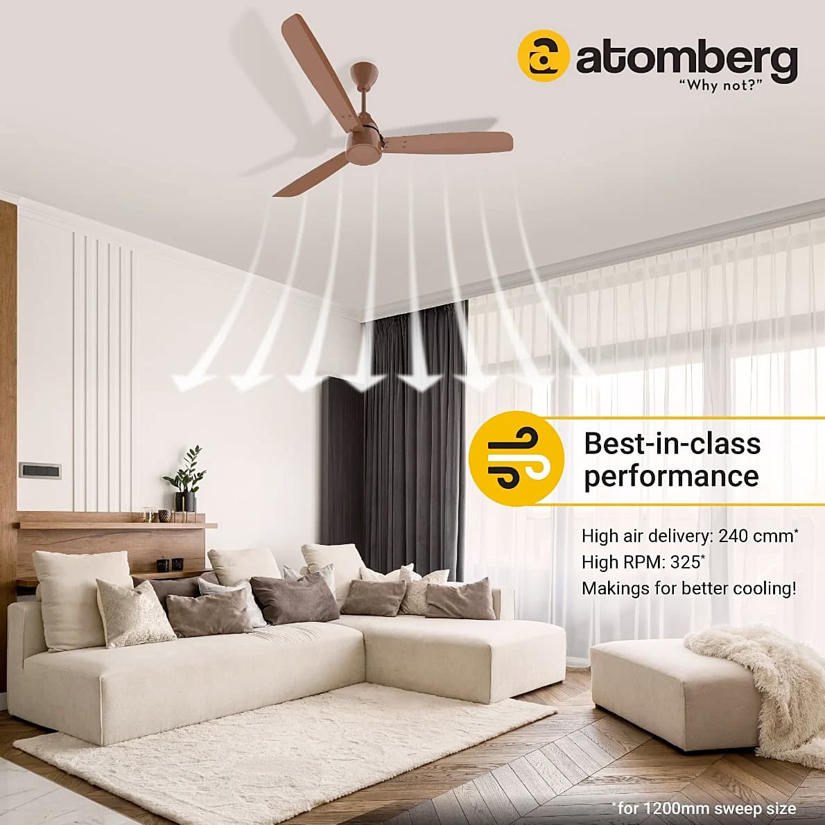 Atomberg Renesa Alpha 1200 mm BLDC Motor 3 Blade Ceiling Fan (Brown)