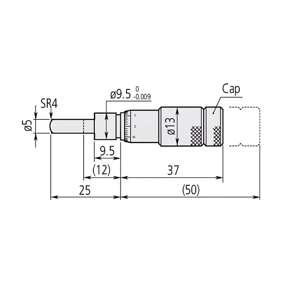 Mitutoyo 0 - 0.5 inch Standard-type Zero Adjustable Small Micrometer Head without Clamp Nut, 148-851