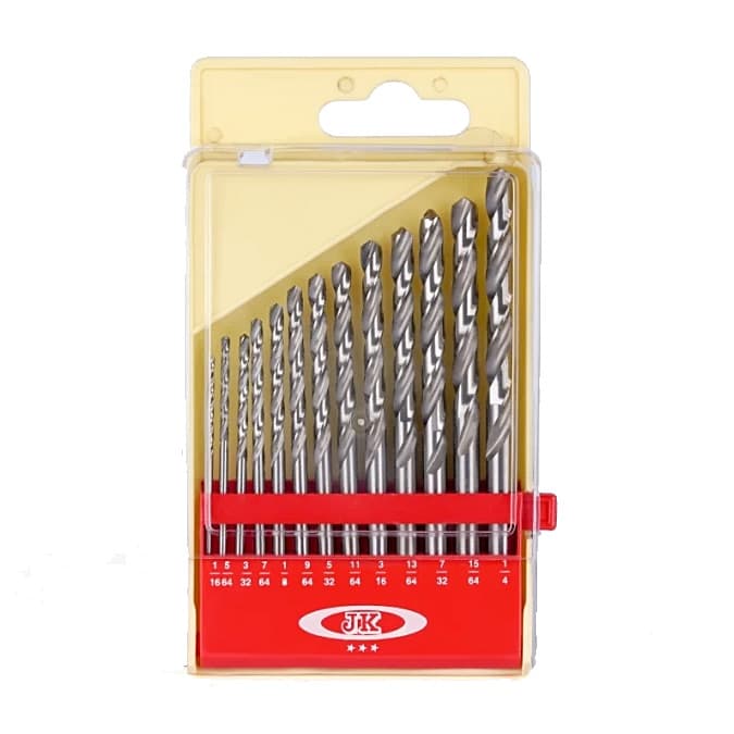JK 1/16 - 1/4 Inch / 13 Pcs Ground Flute HSS Straight Shank Jobber Drill Bit Set, SD7709926