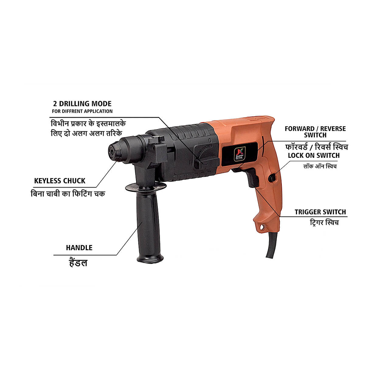 JK Super Driver 20 mm 500W Rotary Hammer, JKRH20, 9005076