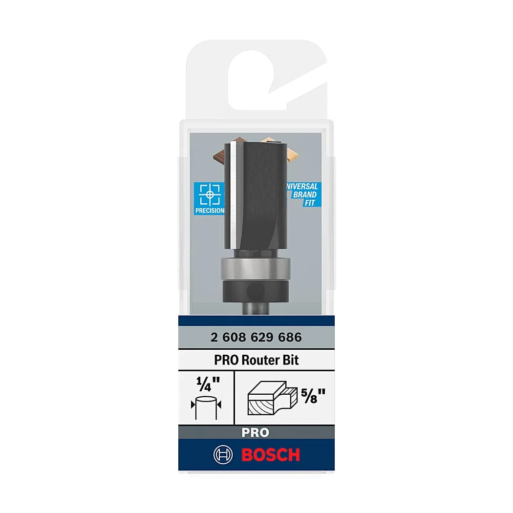 Bosch 5/8 inch Pro Router Bit (Top Bearing Flush Trim Bit 2 Flute), 2 608 629 686