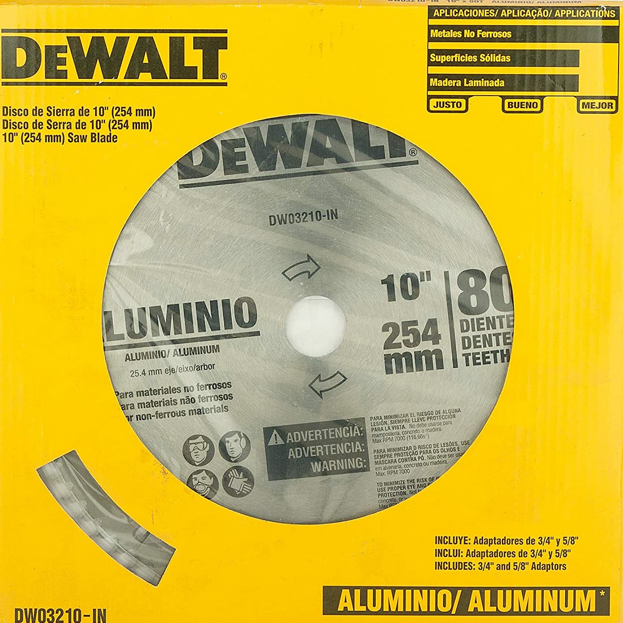 Dewalt 10 inch / 254 mm Circular Saw Blade For Cutting Aluminium (80 Teeth), DW03210-IN