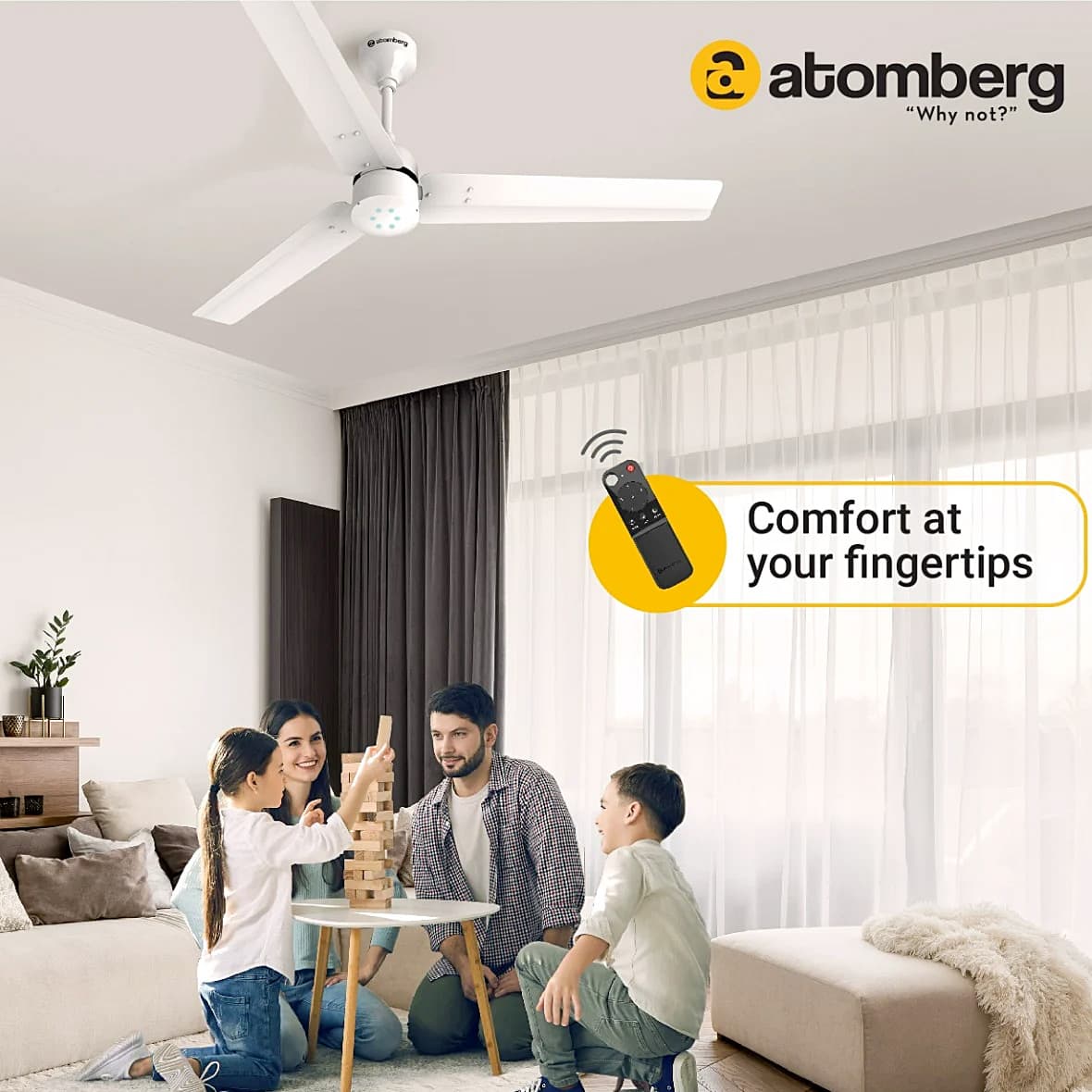 Atomberg Renesa 1200 mm Energy Efficient Ceiling Fan With BLDC Motor & Remote (White)