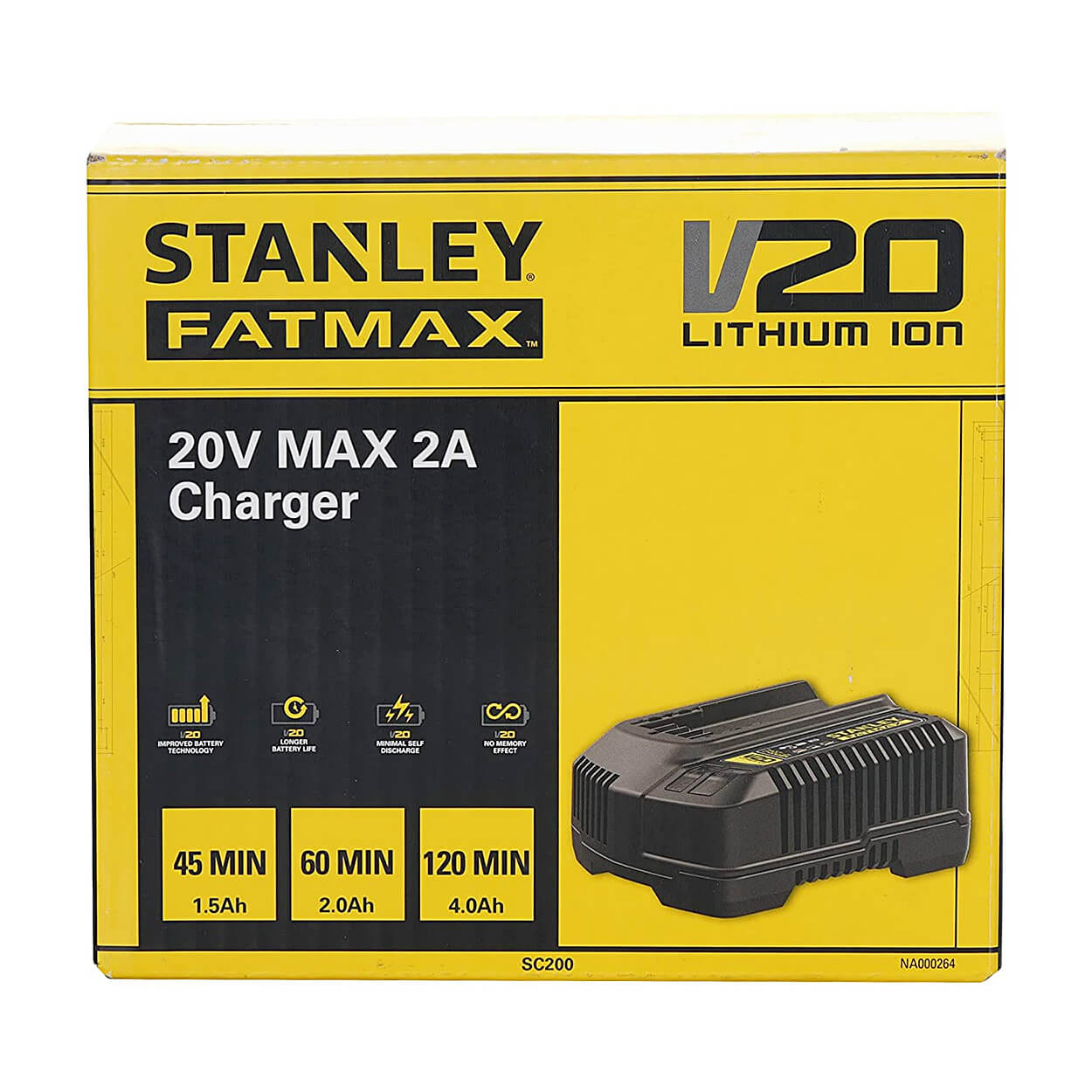 Stanley 20V / 2A Charger, Compatible With All Stanley 20V Fatmax Batteries, SC200