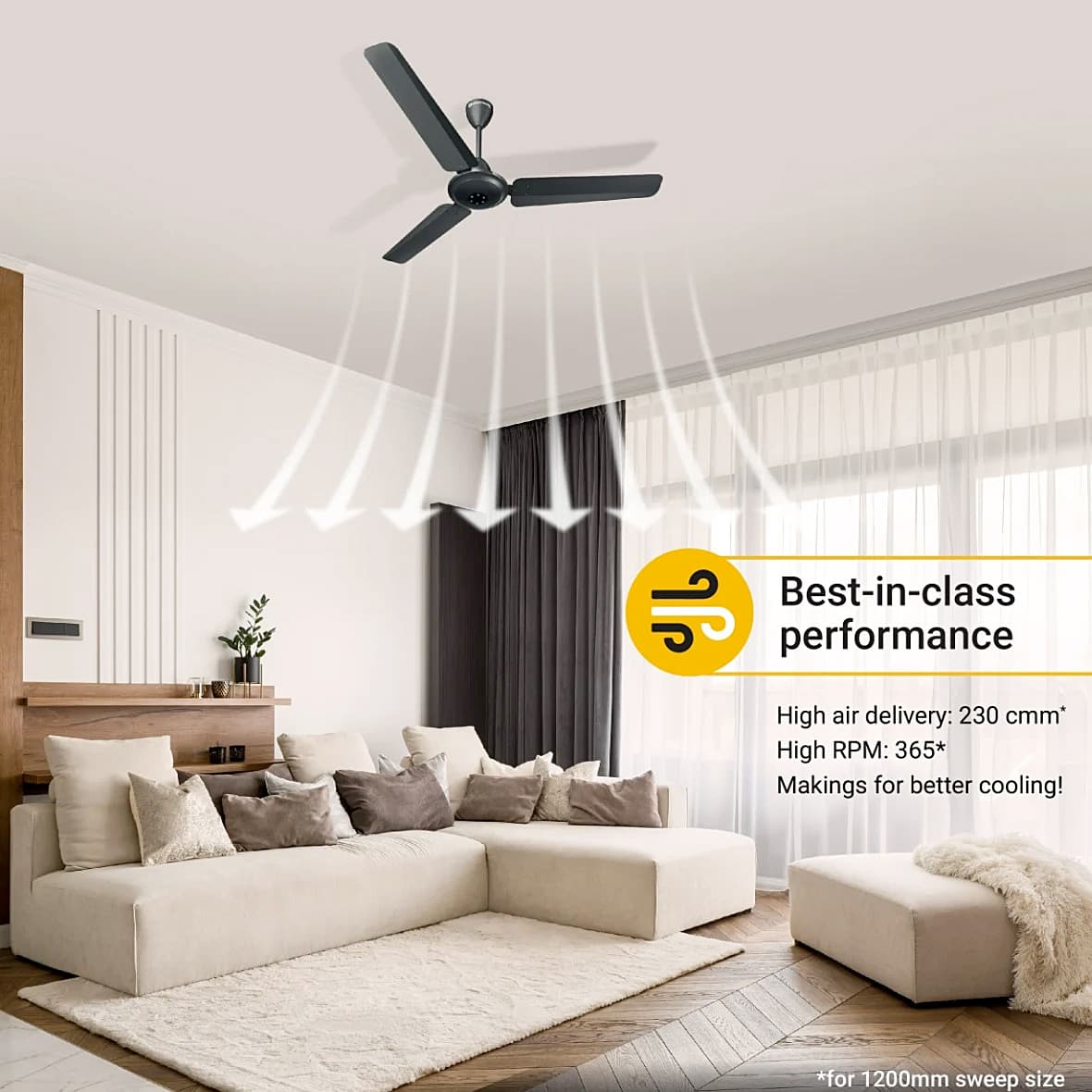 Atomberg Ikano 1200 mm Energy Efficient Ceiling Fan With BLDC Motor & Remote (Pebble Grey)