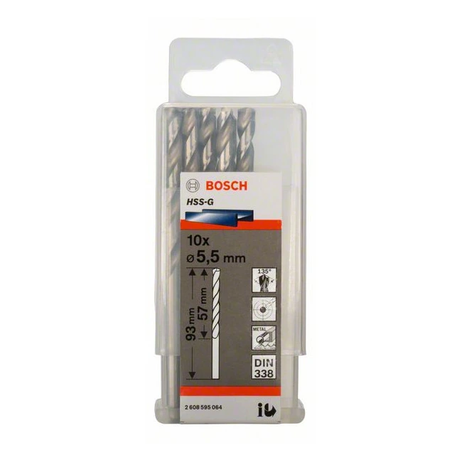 Bosch 5.50 x 93 mm HSS Metal Drill Bits (Pack of 10 Pcs), 2 608 595 064