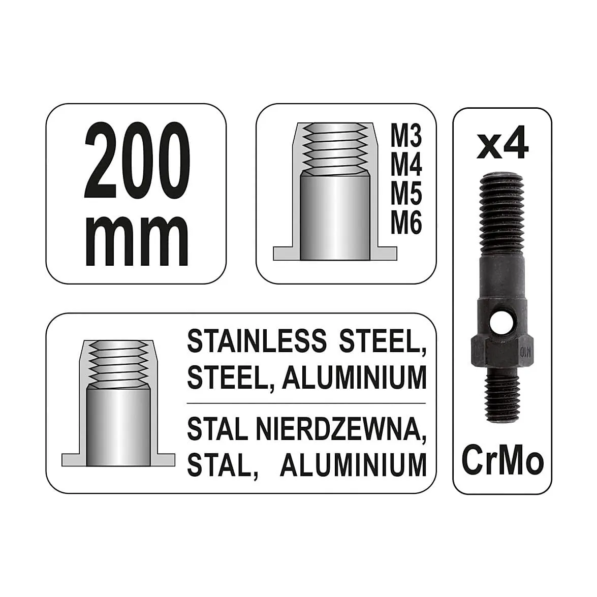 Yato M3 - M6 mm Hand Riveter Nut, YT-36140