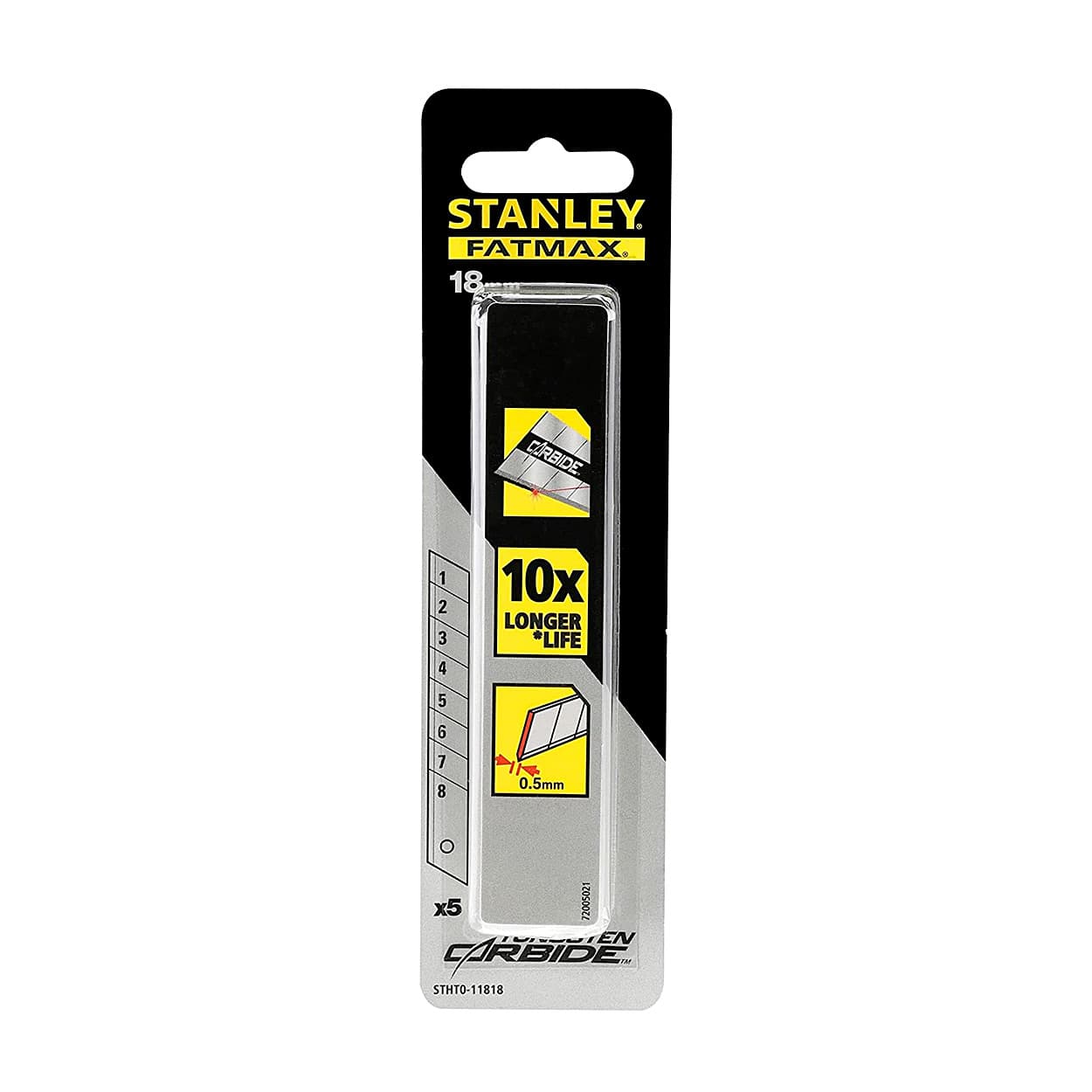 Stanley 18 mm Carbide Snap Off Blades (Pack Of 5 Pcs), STHT0-11818