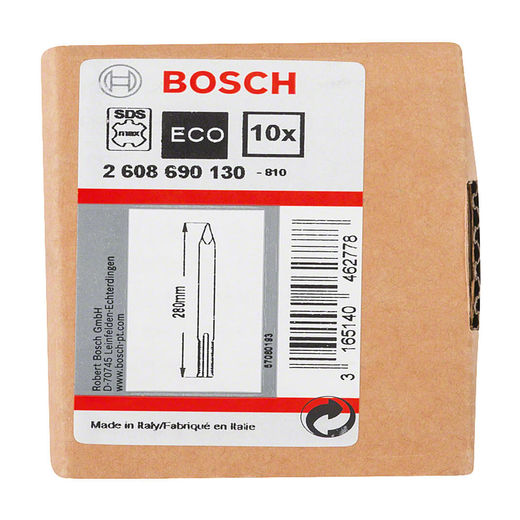 Bosch 280 mm Pointed Chisel with SDS Max Shank (Pack of 10 Pcs), 2 608 690 130