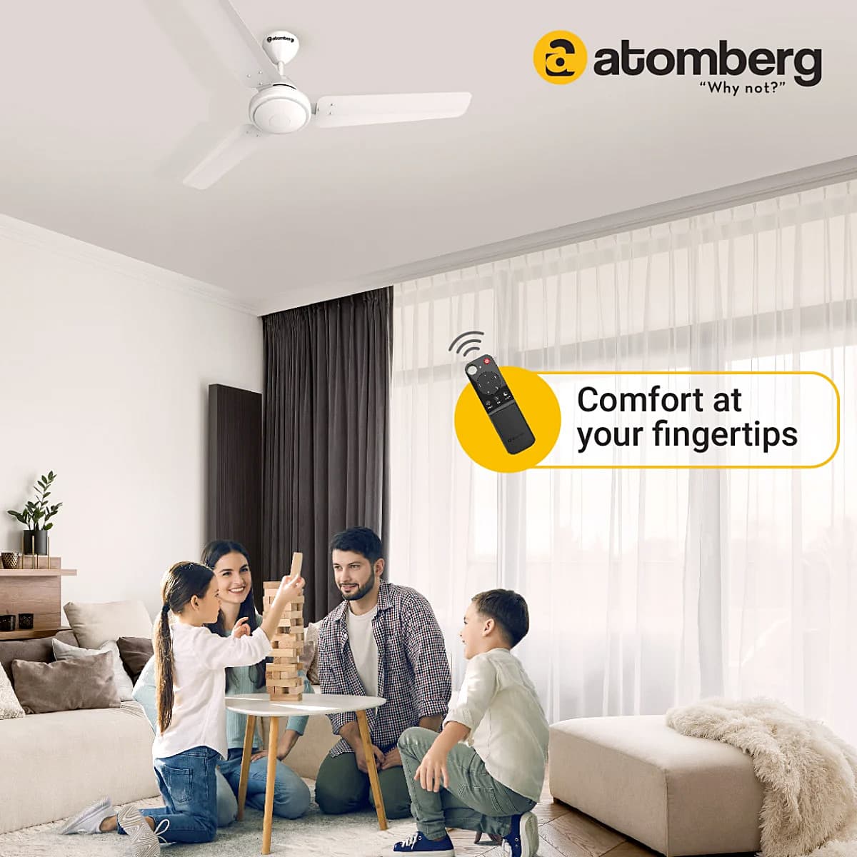 Atomberg Efficio 1200 mm Energy Efficient Ceiling Fan With BLDC Motor & Remote (White)