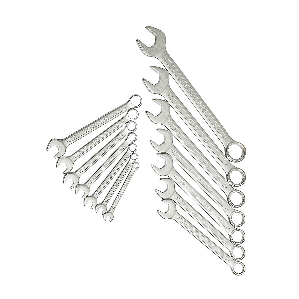 Stanley 14 Pcs, 3/8 inch - 1-1/4 inch Chrome Vanadium Steel Slimline Inches Fixed Square, Open End Imperial Combination Spanner Set, 1-87-709