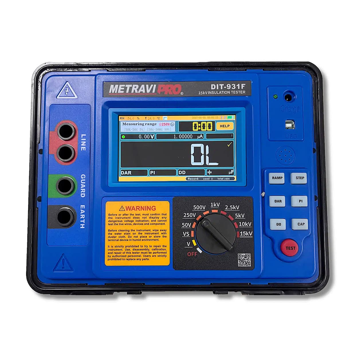 Metravi 15kV / 0.005M - 30T Ohms High Voltage Digital Insulation Tester, PRO DIT-931F