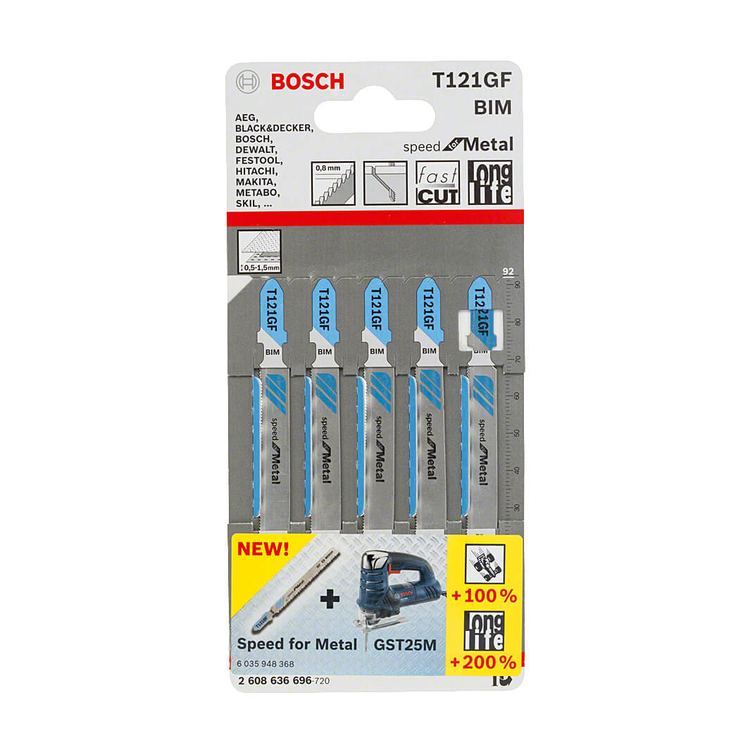 Bosch 92 mm Jigsaw Blades Speed for Metal (T 121 GF), 2 608 636 696