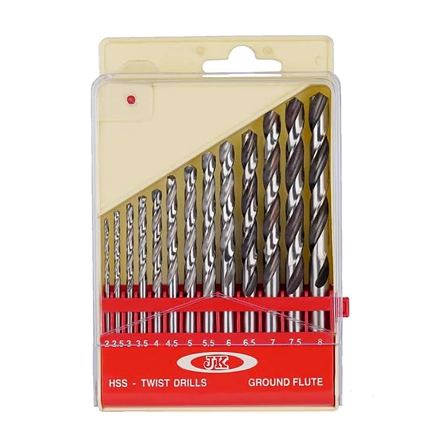 JK 2.0 - 8.0 mm / 13 Pcs Ground Flute HSS Straight Shank Jobber Drill Bit Set, SD7709928