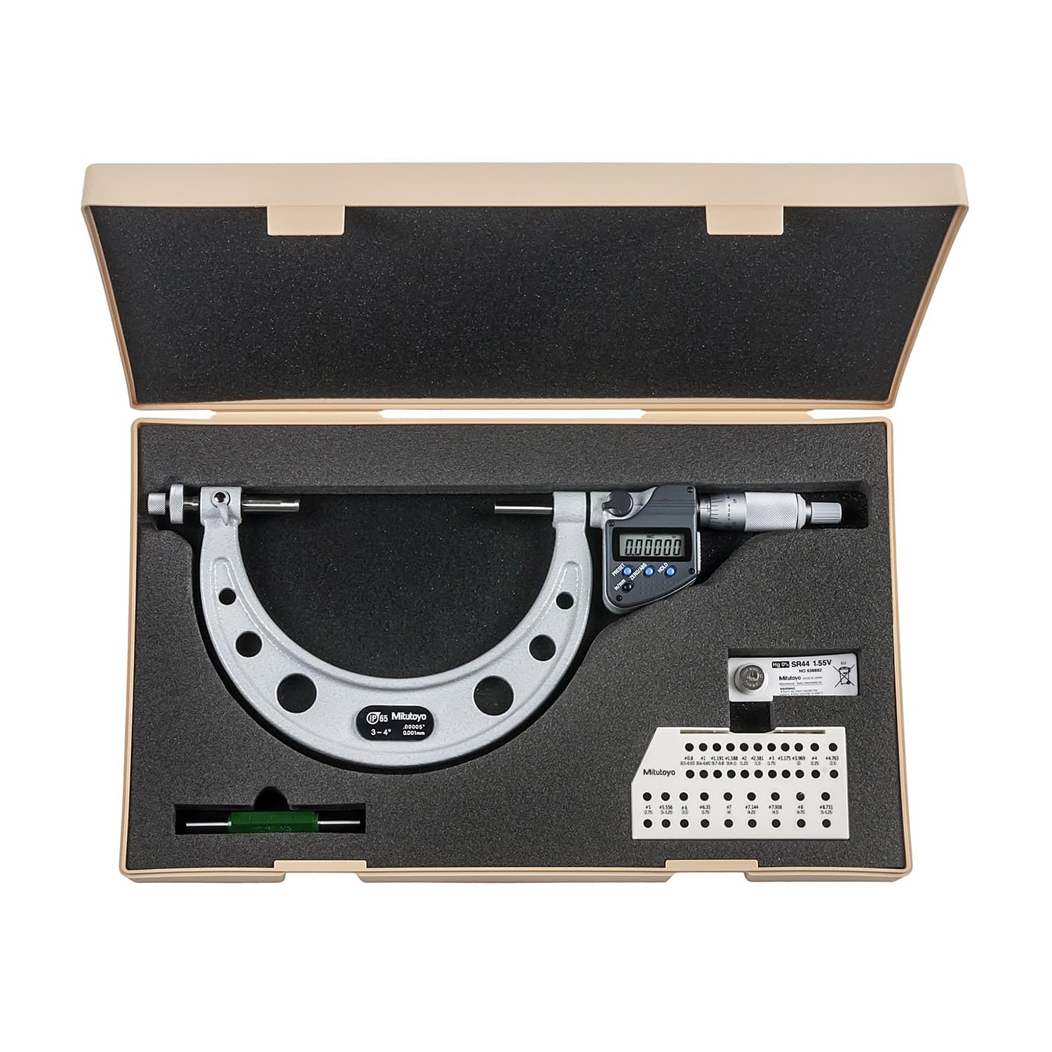 Mitutoyo 4 inch / 100 mm Digital Gear Tooth Micrometer (IP65), 324-354-30