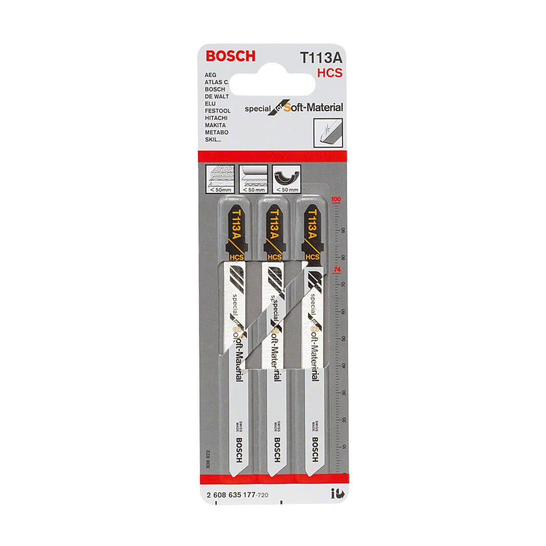 Bosch 100 mm Jigsaw Blades Special for Soft Material (T 113 A), 2 608 635 177