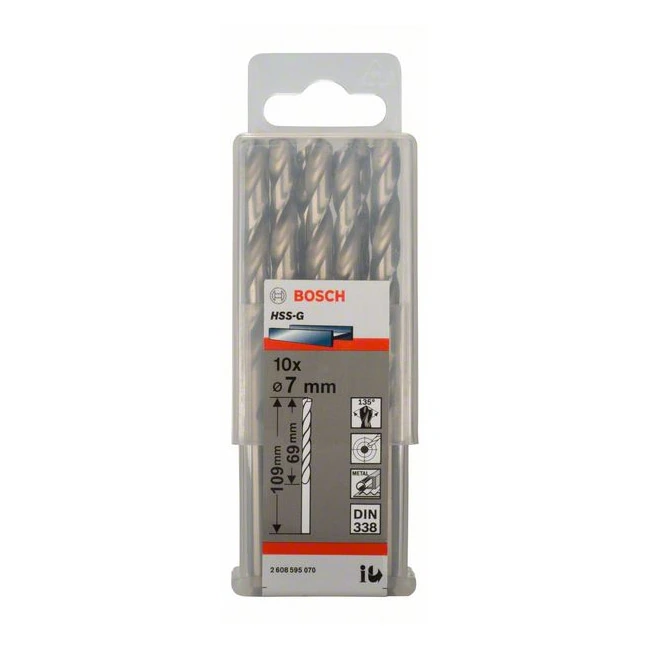 Bosch 7.00 x 109 mm HSS Metal Drill Bits (Pack of 10 Pcs), 2 608 595 070