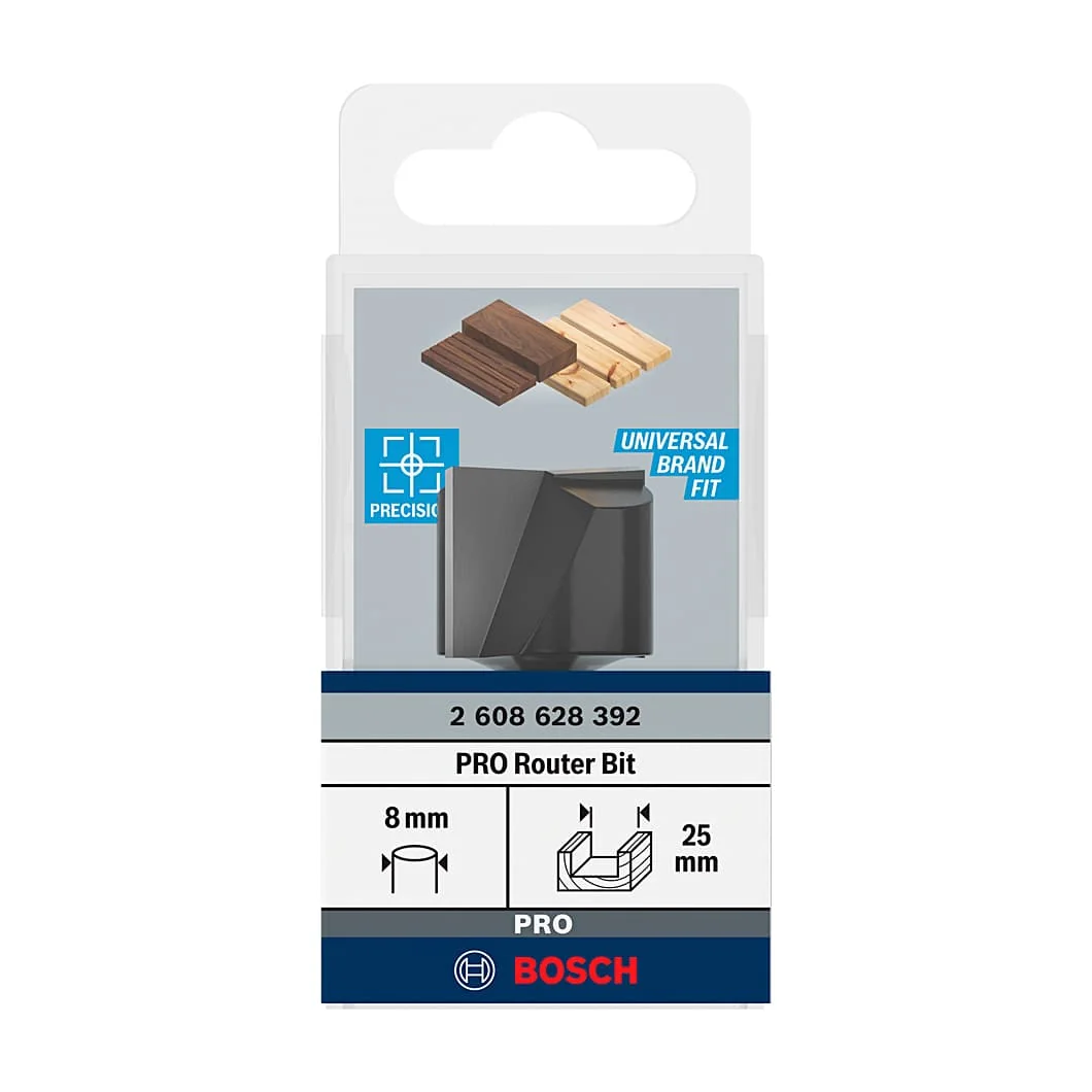 Bosch 25 mm Pro Router Straight Bit (2 Flute), 2 608 628 392