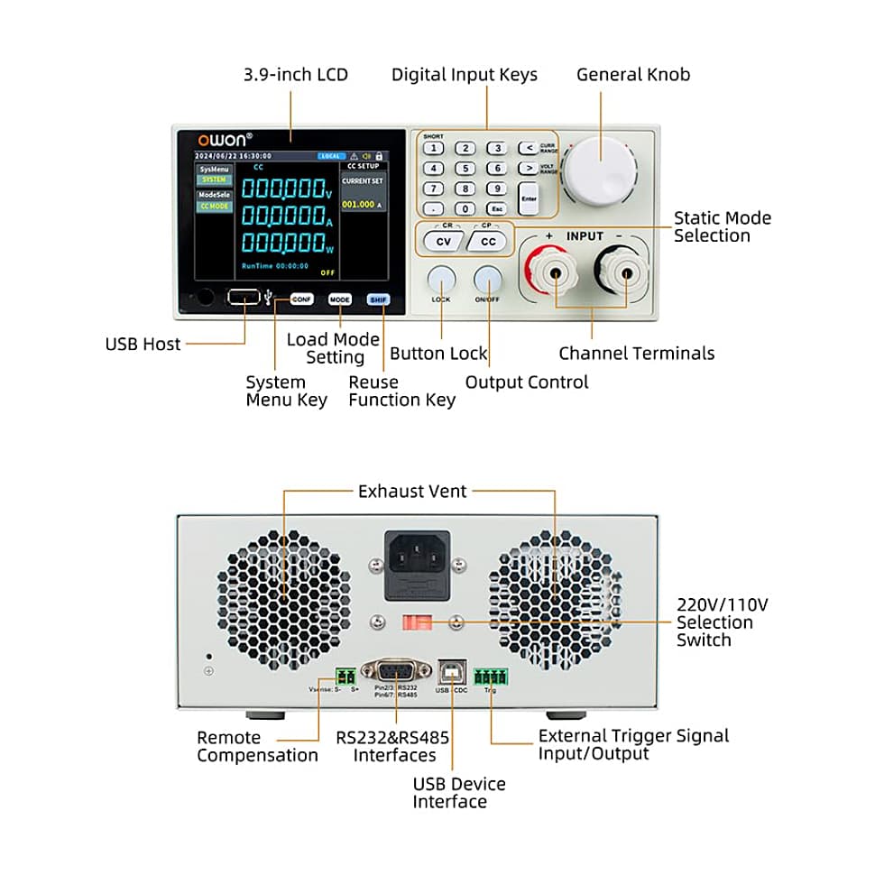 Owon 0 - 150V / 0 - 20A Programmable DC Electronic Load Tester, OEL 8511