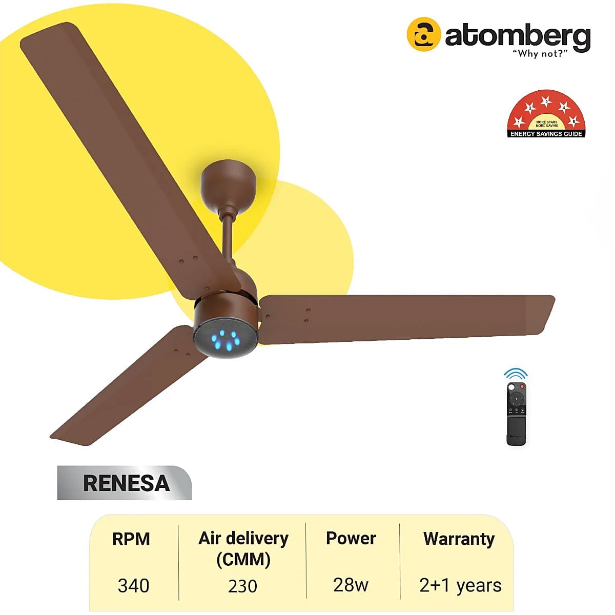 Atomberg Renesa 1200 mm Energy Efficient Ceiling Fan With BLDC Motor & Remote (Matt Brown)