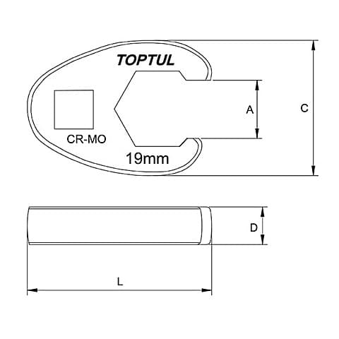 Toptul 16 mm / 3/8 Inch Sq. Drive (6 PT) Flare Nut Crowfoot Wrench, AEAV1216