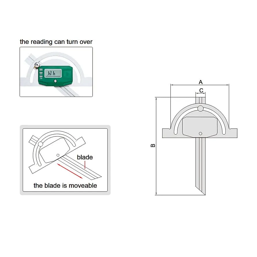 Insize 126 x 150 mm Digital Protractor, 4778-100
