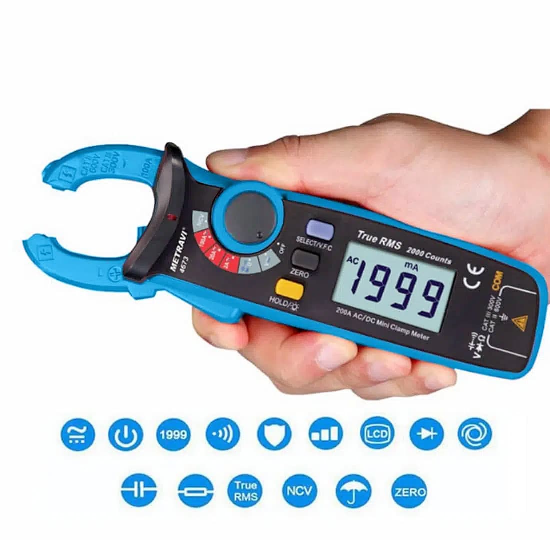 Metravi 3-1/2 Digit / 100A Digital TRMS AC/DC Leakage Current Clamp Meter, DT-4673