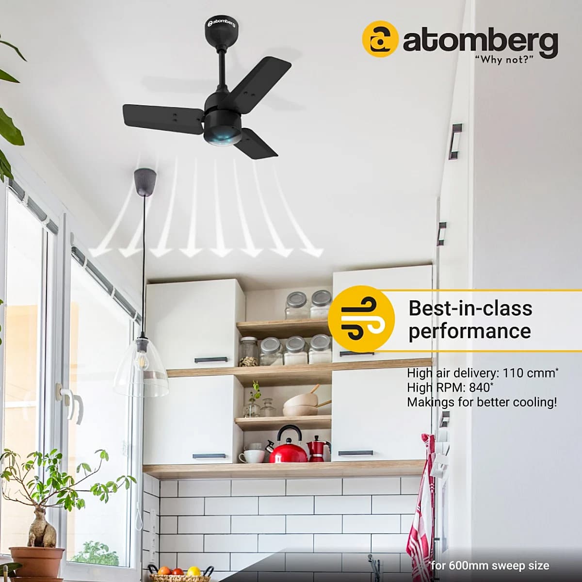 Atomberg Renesa 600 mm Energy Efficient Ceiling Fan With BLDC Motor & Remote (Black)