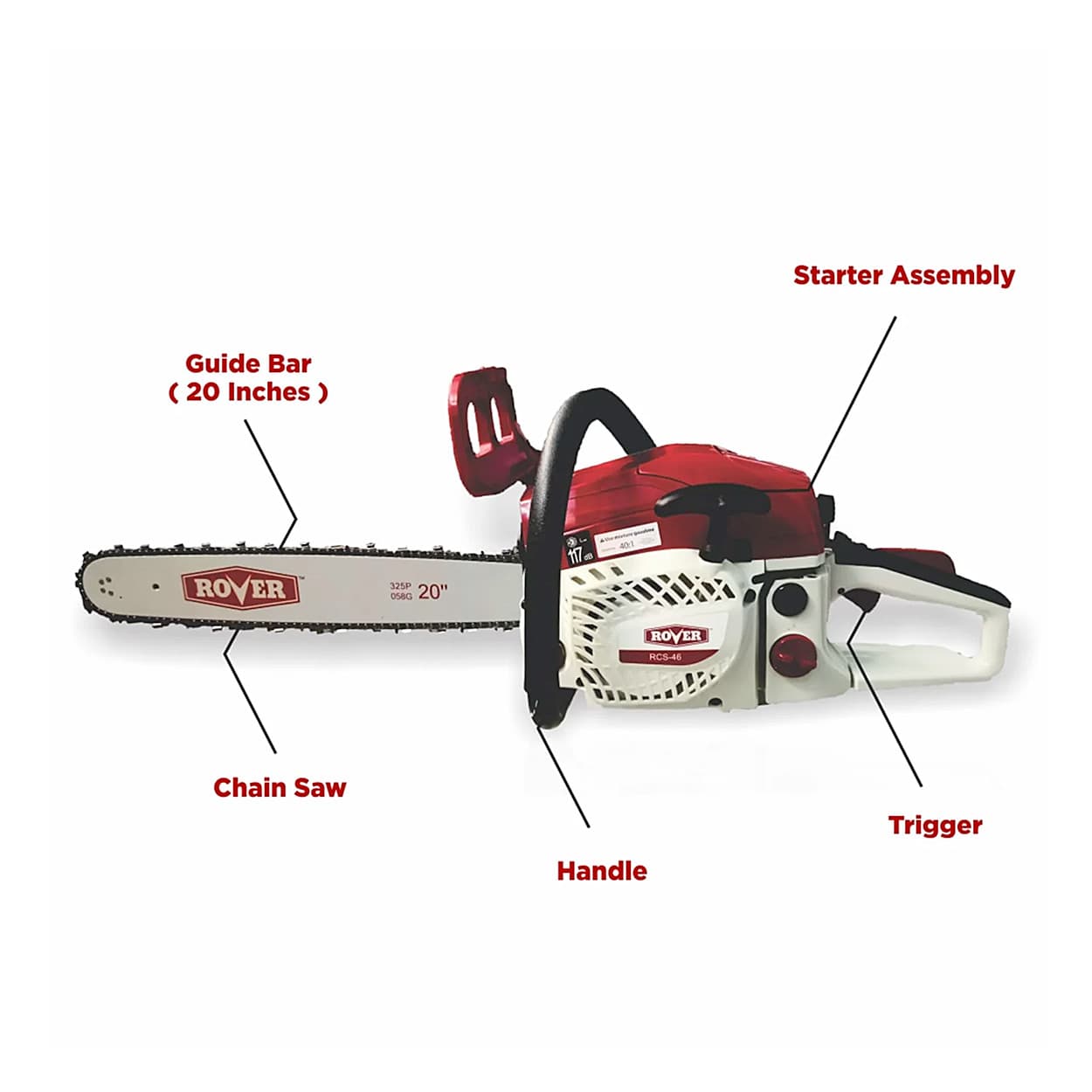 Rover 20 Inch / 2.4 HP Gasoline Chain Saw With Oregon Chain, RCS-4620