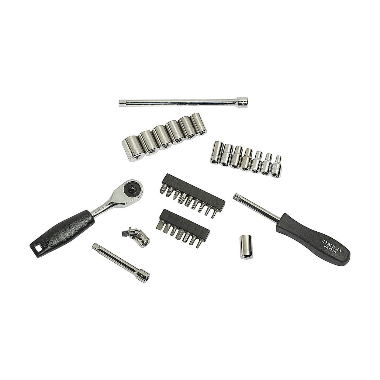 Stanley 35 Pcs 1/4 Inch Sq. Drive 6 PT Socket and Bit Mechanic Tool Kit, 1-89-033