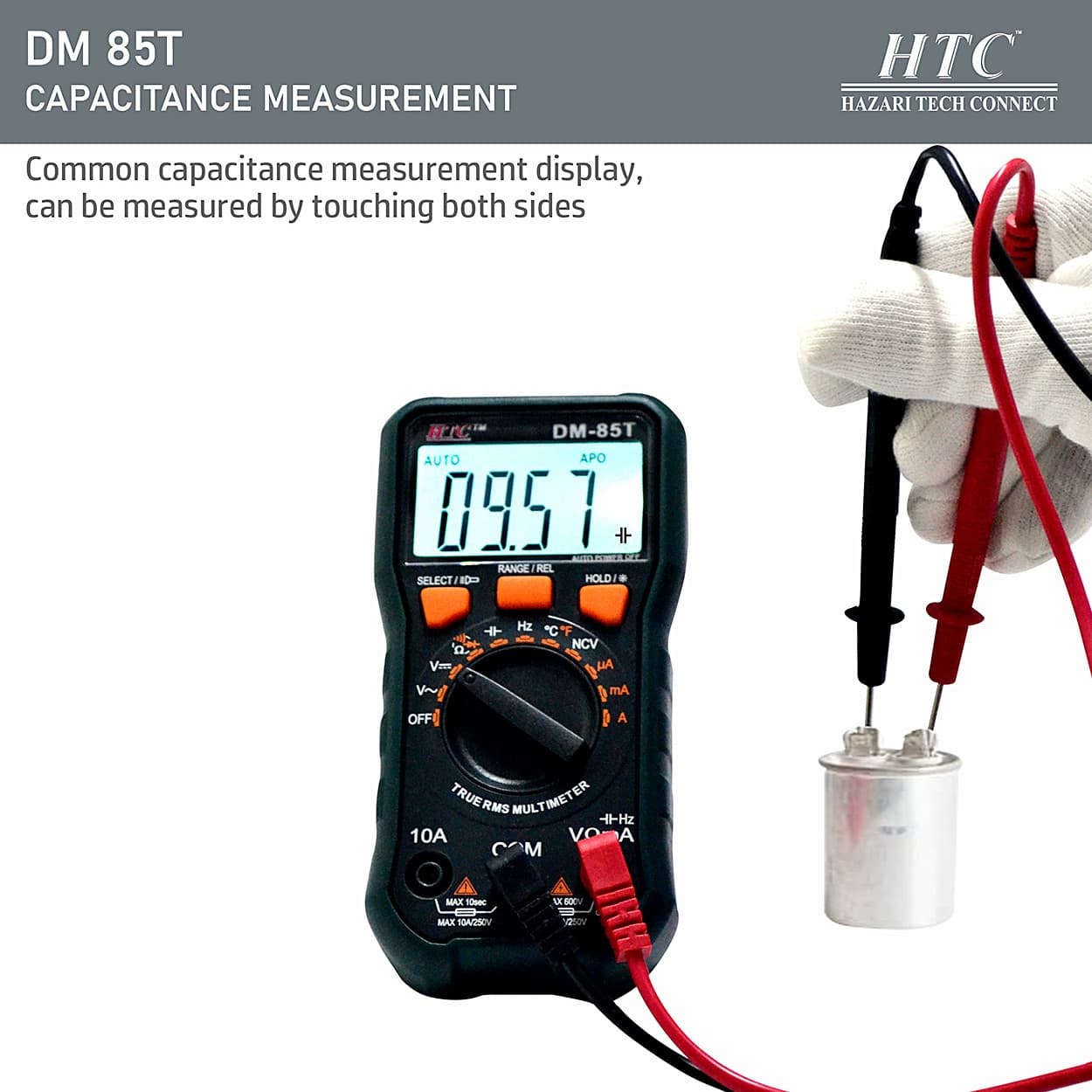 HTC 3-5/6 Digit / 6000 Count True RMS Digital Multimeter With Backlight & Torch Function, DM-85T