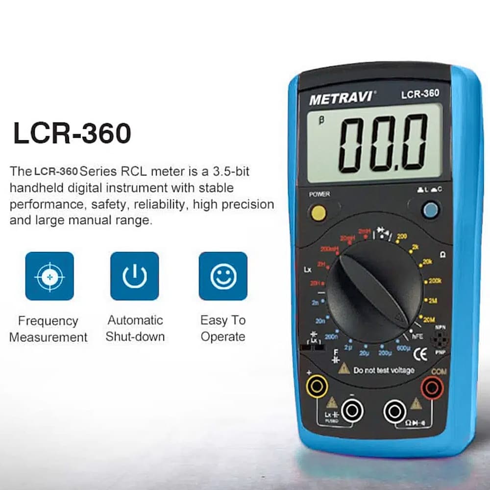 Metravi 3-1/2 Digits / 0.1 - 20M Ohms Hand Held Digital LCR Meter, LCR-360