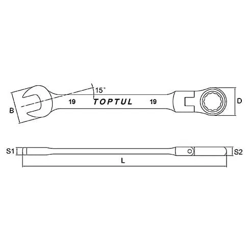 Toptul 17 mm Flexible Ratchet Combination Wrench (72 Teeth Ratchet Mechanism), AOAD1717