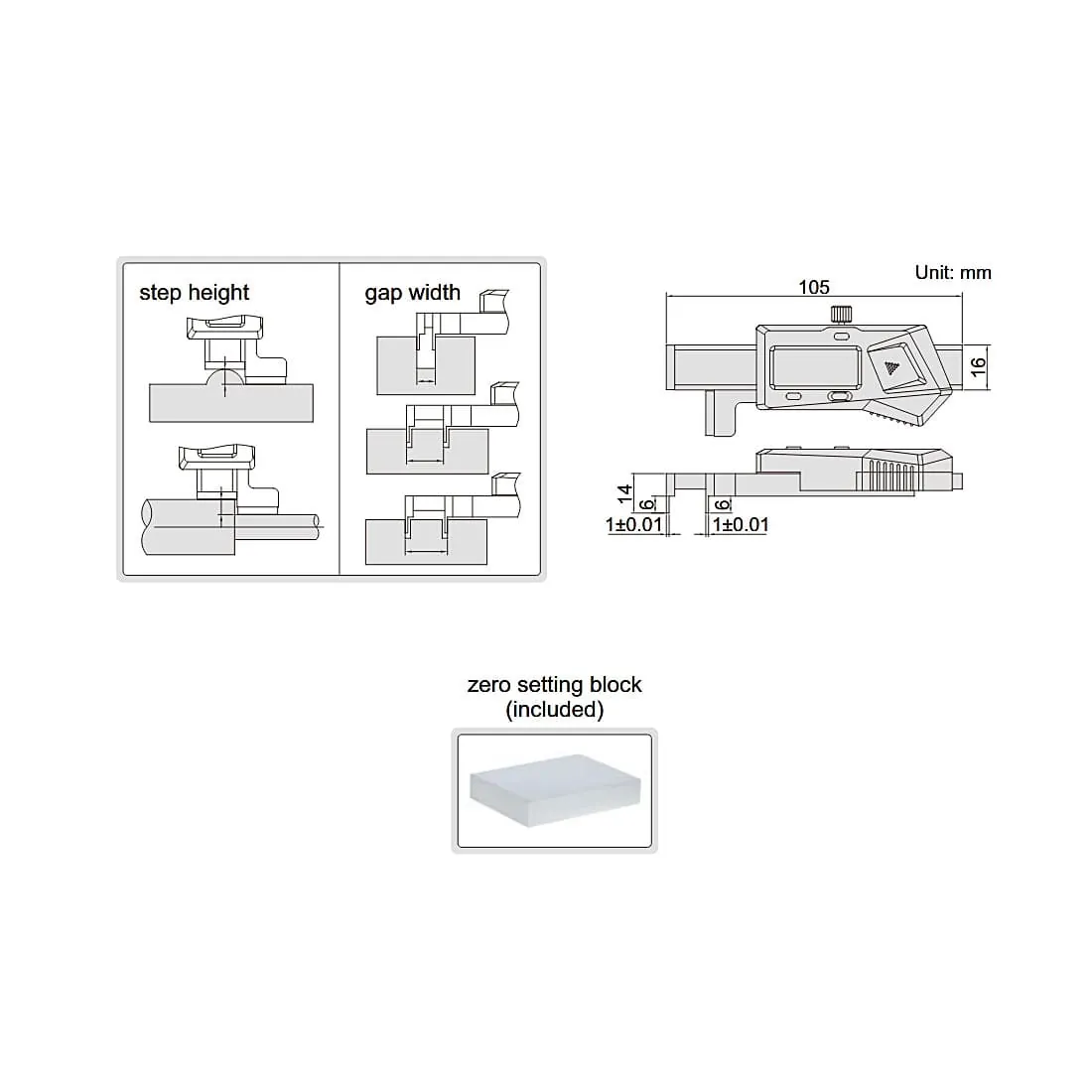 Insize 0 - 12 mm / 0.5 inch Digital Step & Gap Gage, 2168-12
