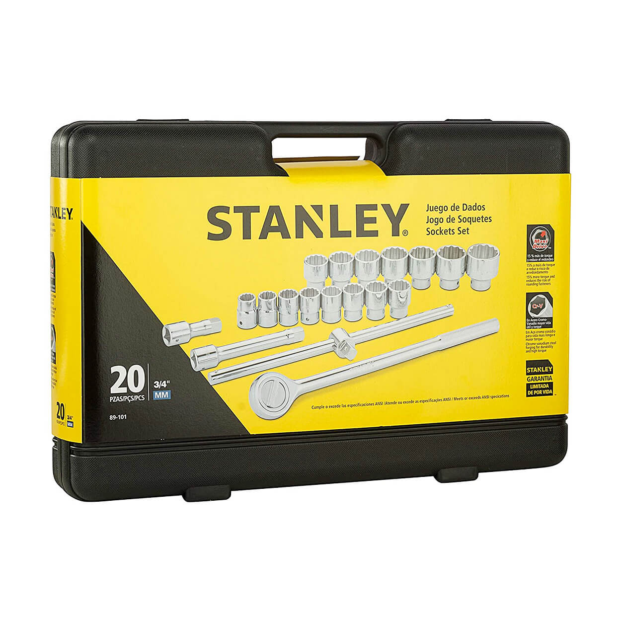 Stanley 19 Pcs 3/4 Inch Sq. Drive 12 PT Metric Socket Set, 89-101
