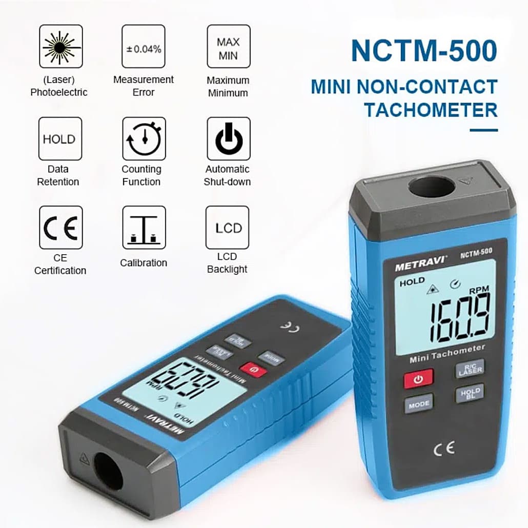 Metravi 10 - 99999 RPM Non-Contact Digital Tachometer, NCTM-500