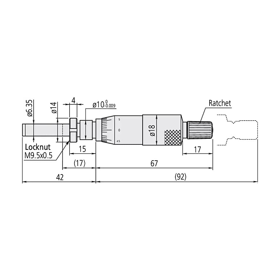 Mitutoyo 0 - 25 mm Medium-sized Micrometer Head with Clamp Nut, 150-191