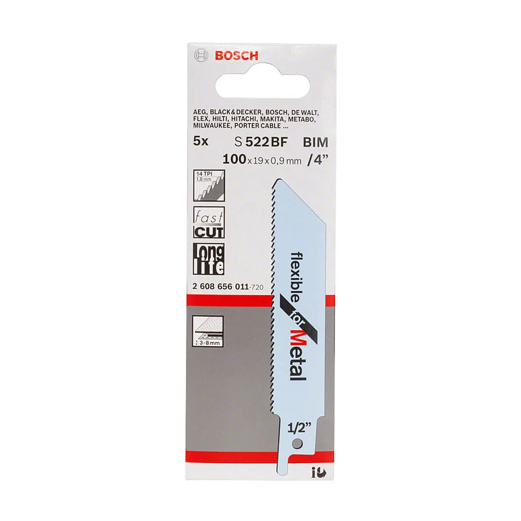 Bosch 100 mm Reciprocating Saw Blades Flexible For Metal (S 522 BF), 2 608 656 011