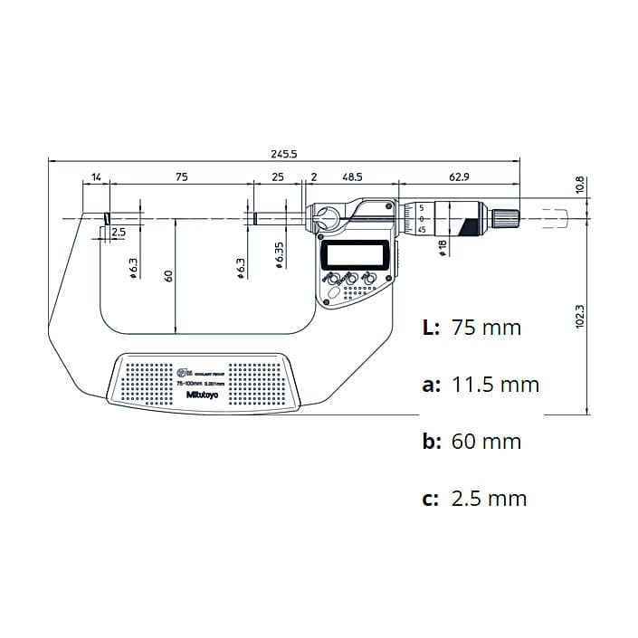 Mitutoyo 75 - 100 mm Digital Micrometer With Ratched Stop & SPC Data Output (IP65 Coolant-Proof), 293-233-30