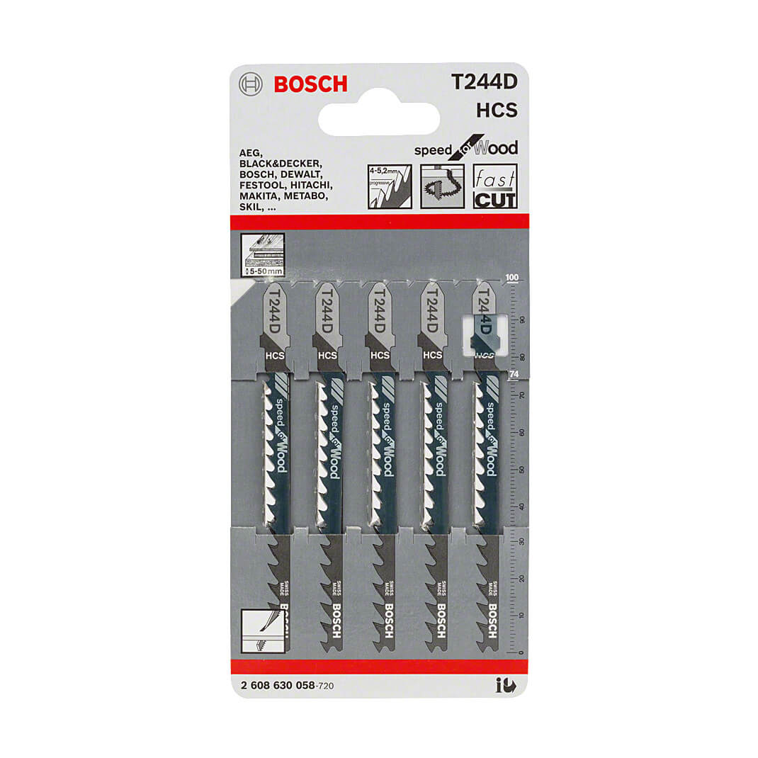 Bosch 100 mm Jigsaw Blades Speed for Wood (T 244 D), 2 608 630 058