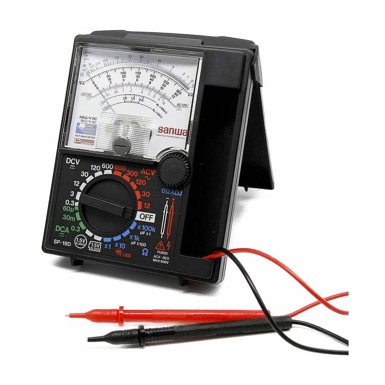 Sanwa 0.3 - 600V Analog Multimeter with Built-In Case, SP-18D