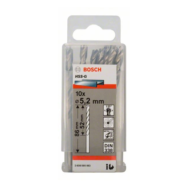 Bosch 5.20 x 86 mm HSS Metal Drill Bits (Pack of 10 Pcs), 2 608 595 063