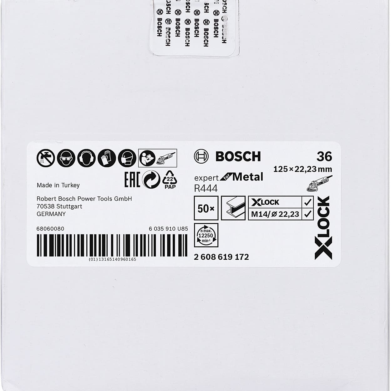 Bosch 125 mm / 36 Grit X-LOCK Fibre Sanding Discs R444 Expert For Metal (Pack of 50 Pcs), 2 608 619 172